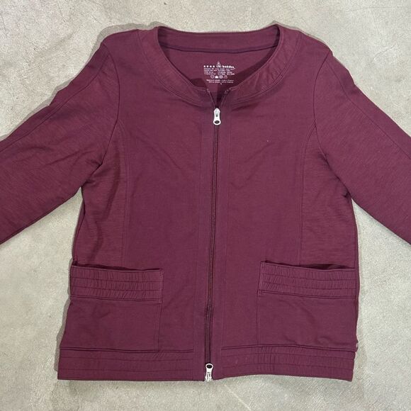 Neon Buddha Gray Full Zip Sweatshirt Jacket Activewear Womens Small Burgundy - Picture 2 of 7